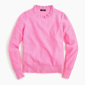 NWT J.CREW Ruffle Neck Pullover Sweater Knit Top Merino Wool Intense Pink S